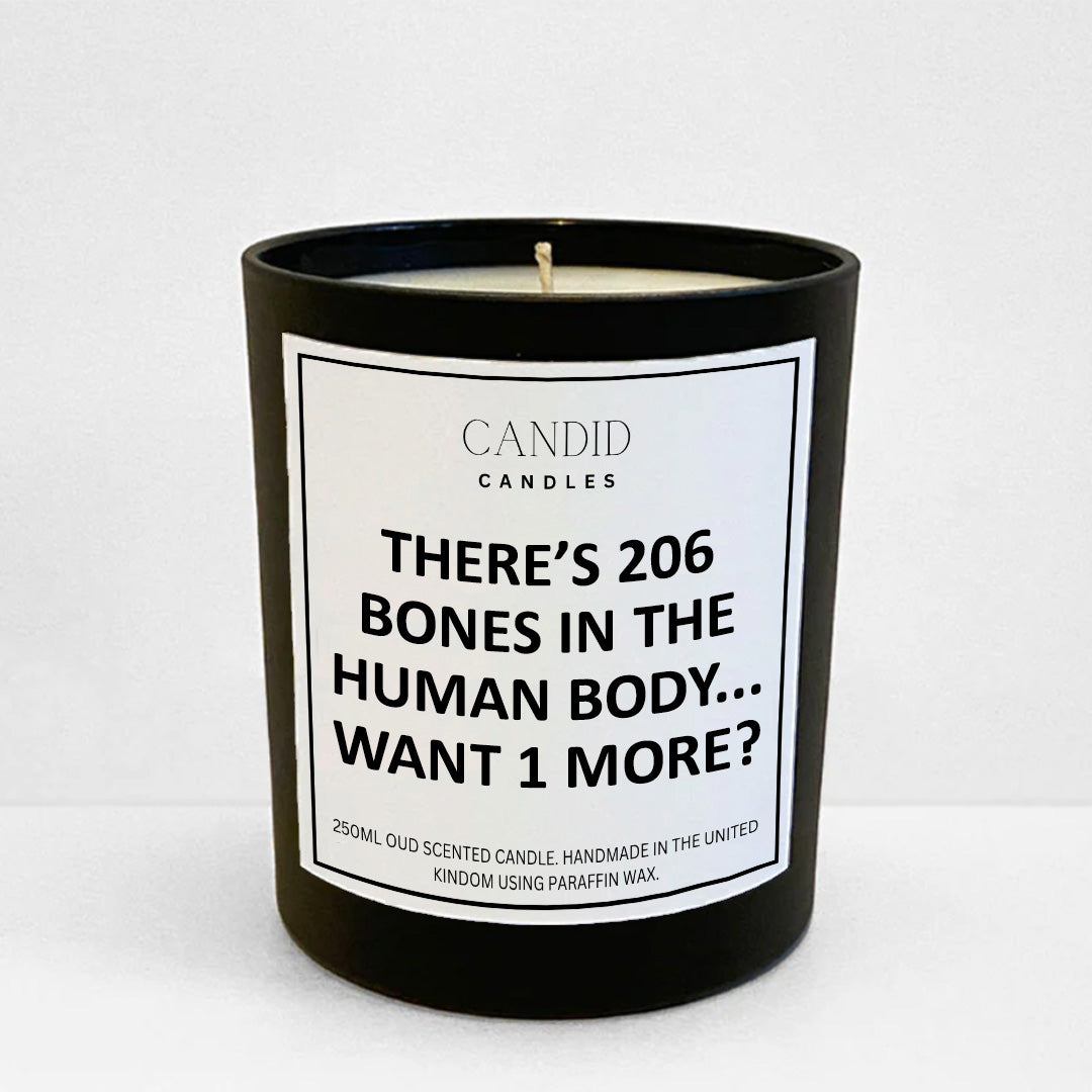 206 Bones In The Human Body Funny Rude Scented Candle by Candid Gifts