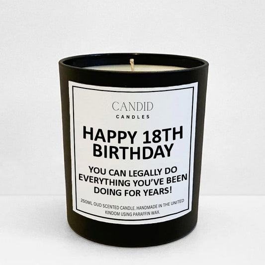 18th Birthday Now Legal Funny Scented Candle by Candid Gifts
